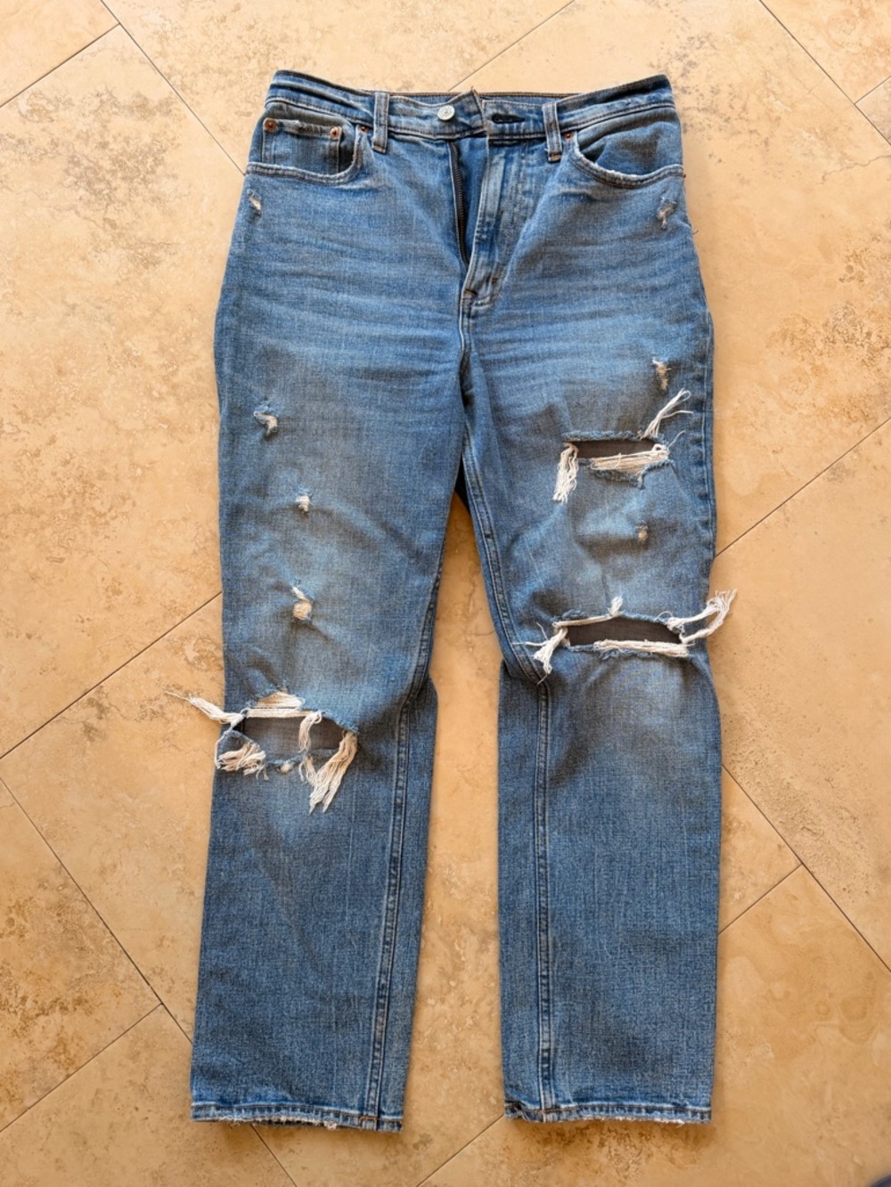 Abercrombie & Fitch Distressed Blue High-Rise Straight Jeans